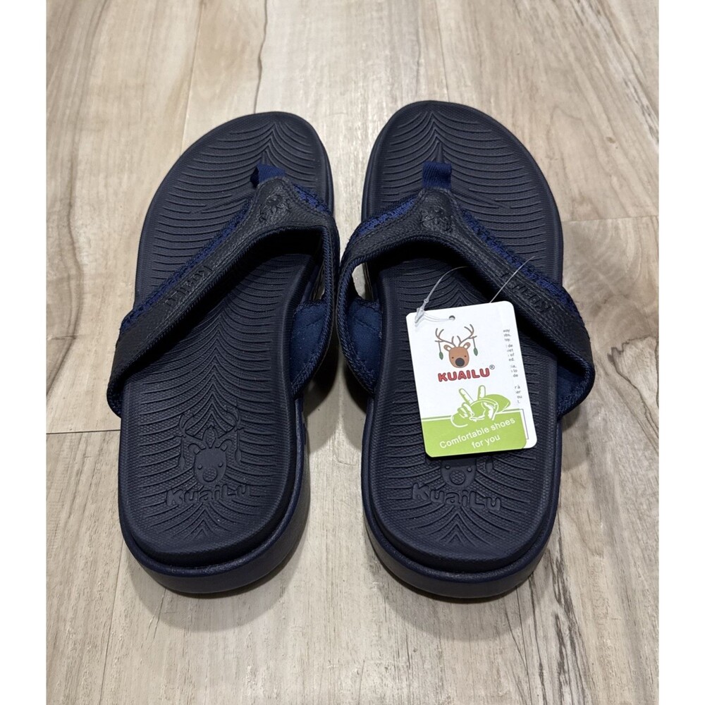 Kuailu Women's Flip Flips with Arch Support Black & Blue Size 10